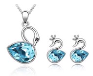 Smykkesæt, Svaneprinsessen, blå - sødt smykkesæt med halskæde og øreringe med svaner